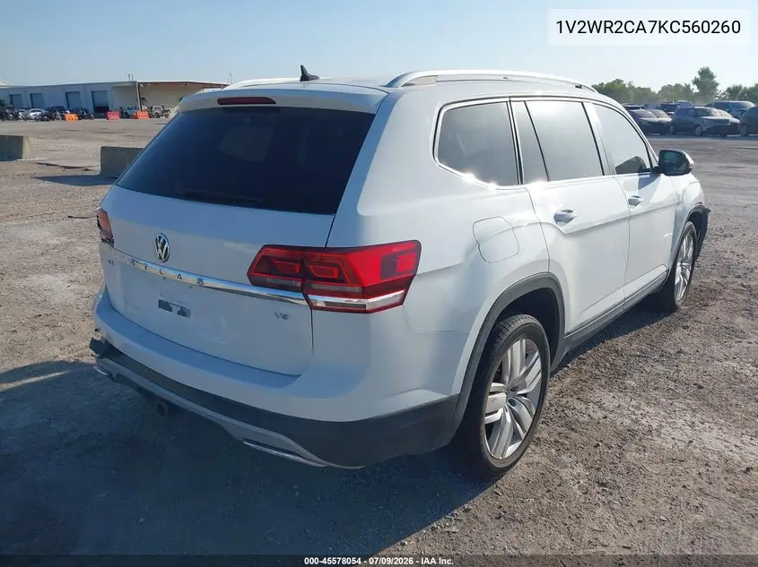 2019 Volkswagen Atlas 3.6L V6 Se W/Technology VIN: 1V2WR2CA7KC560260 Lot: 45578054
