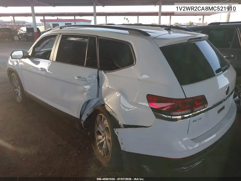 2021 Volkswagen Atlas 3.6L V6 Se W/Technology VIN: 1V2WR2CA8MC521910 Lot: 45581530