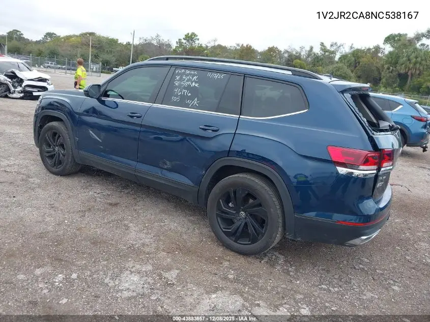 1V2JR2CA8NC538167 2022 Volkswagen Atlas 3.6L V6 Se W/Technology
