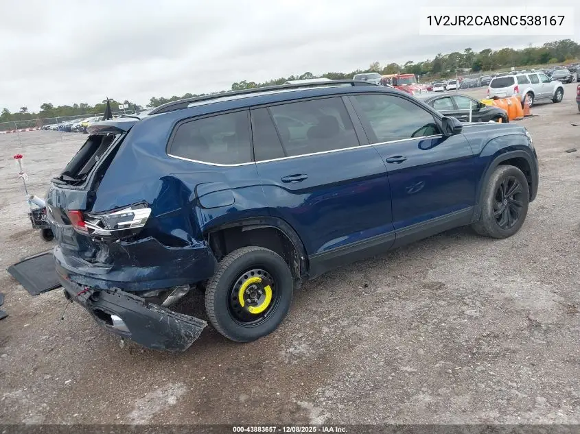 1V2JR2CA8NC538167 2022 Volkswagen Atlas 3.6L V6 Se W/Technology