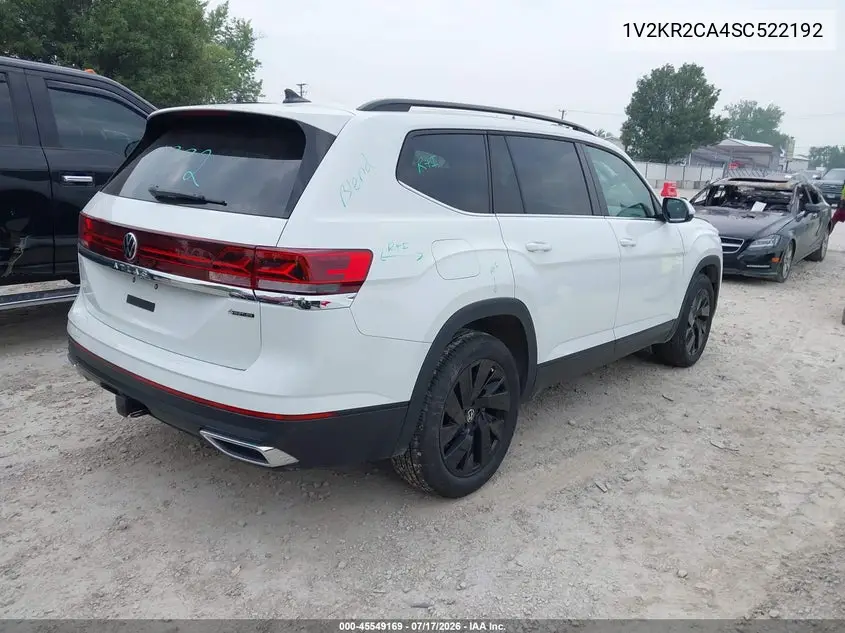 2025 Volkswagen Atlas 2.0T Se W/Technology VIN: 1V2KR2CA4SC522192 Lot: 45549169