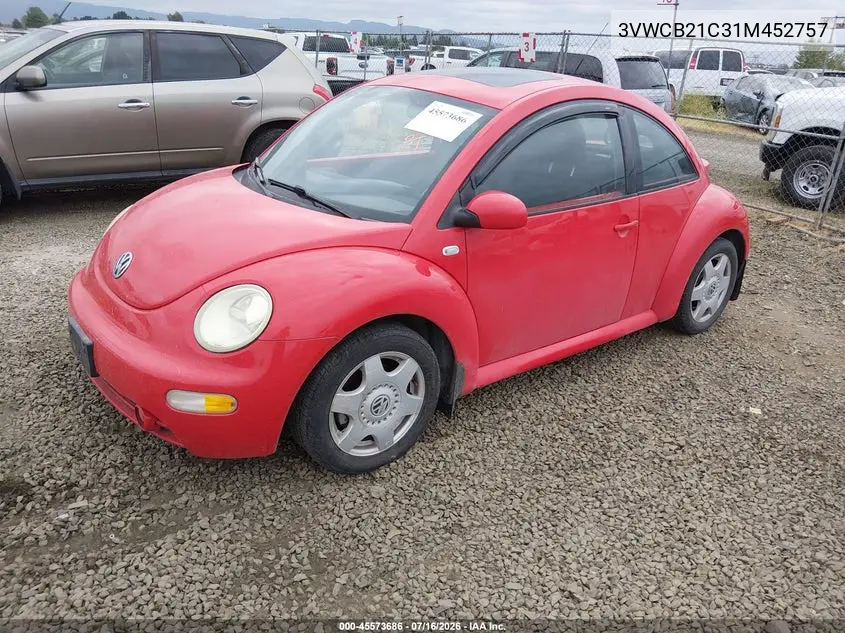 2001 Volkswagen New Beetle Gls VIN: 3VWCB21C31M452757 Lot: 45573686