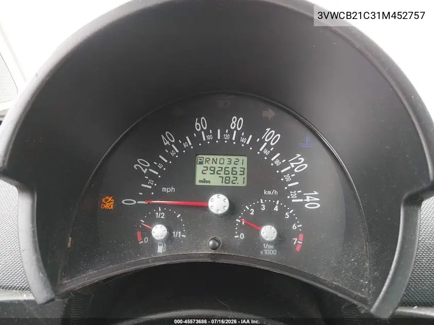 2001 Volkswagen New Beetle Gls VIN: 3VWCB21C31M452757 Lot: 45573686