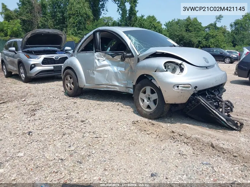 2002 Volkswagen New Beetle Gls Tdi VIN: 3VWCP21C02M421145 Lot: 45639076