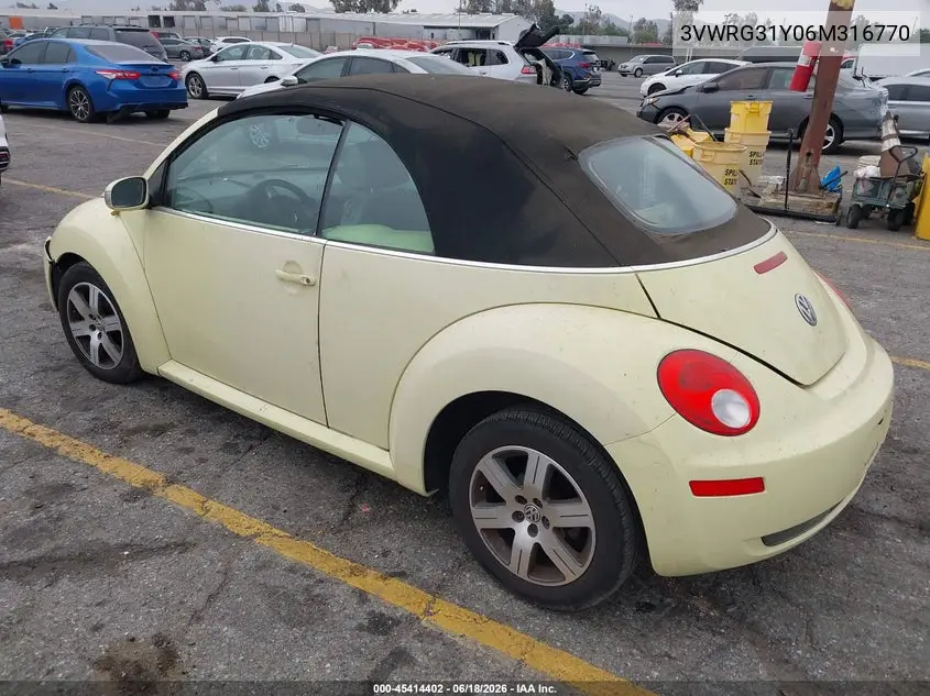 2006 Volkswagen New Beetle 2.5 VIN: 3VWRG31Y06M316770 Lot: 45414402