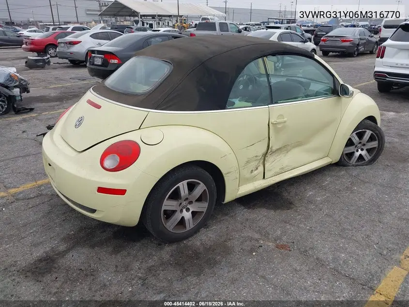 2006 Volkswagen New Beetle 2.5 VIN: 3VWRG31Y06M316770 Lot: 45414402