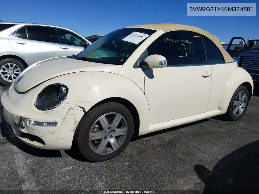2006 Volkswagen New Beetle 2.5 VIN: 3VWRG31Y46M324581 Lot: 45561889