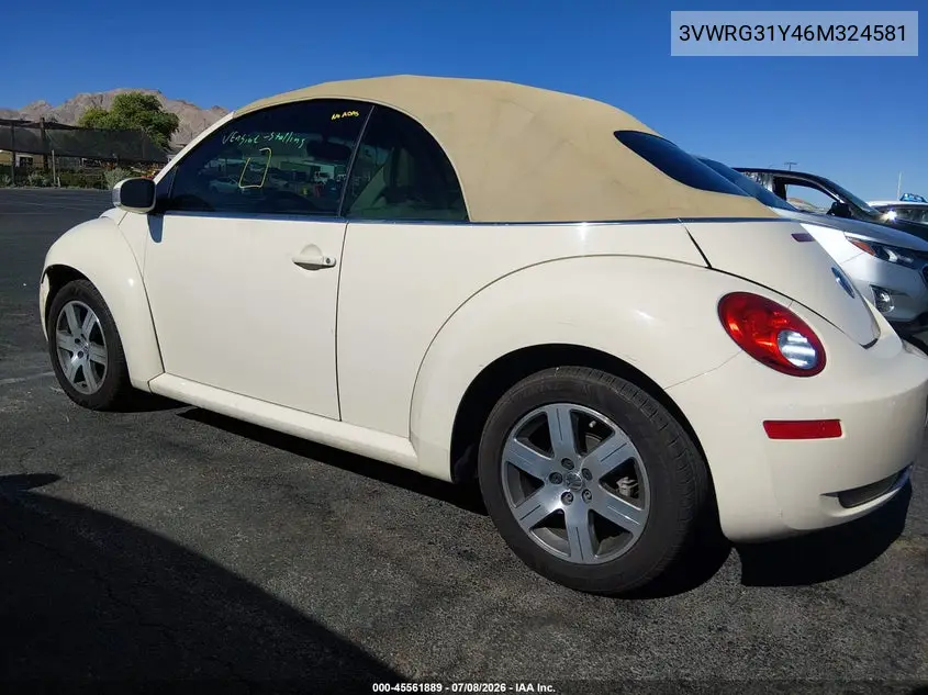 2006 Volkswagen New Beetle 2.5 VIN: 3VWRG31Y46M324581 Lot: 45561889