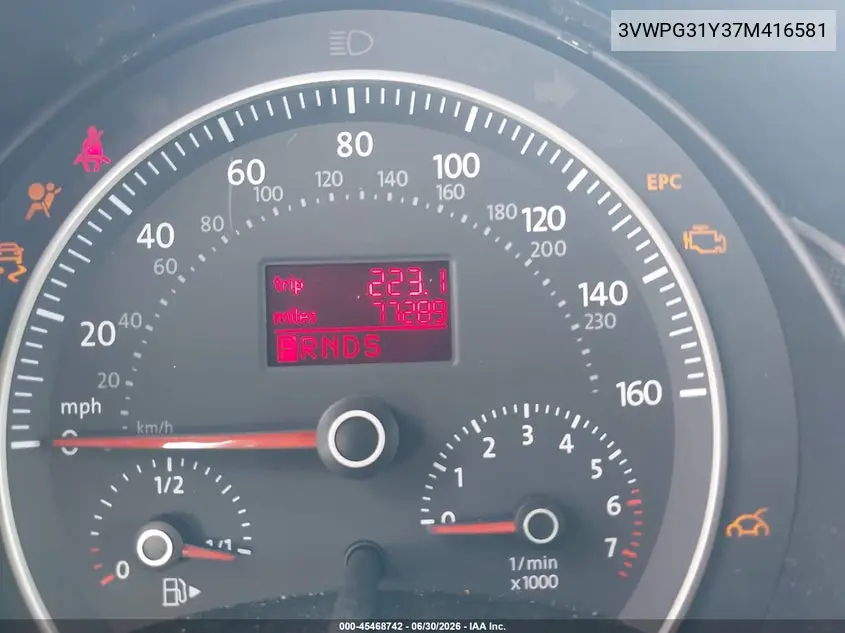 2007 Volkswagen New Beetle 2.5 W/Pzev (A6) VIN: 3VWPG31Y37M416581 Lot: 45468742