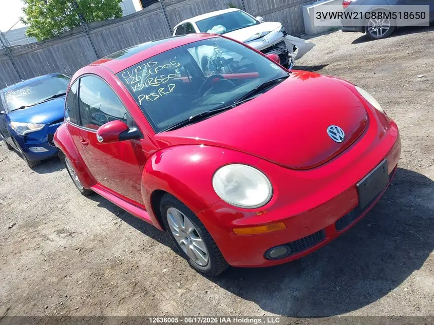 2008 Volkswagen New Beetle 2.5L Trendline VIN: 3VWRW21C88M518650 Lot: 12636005