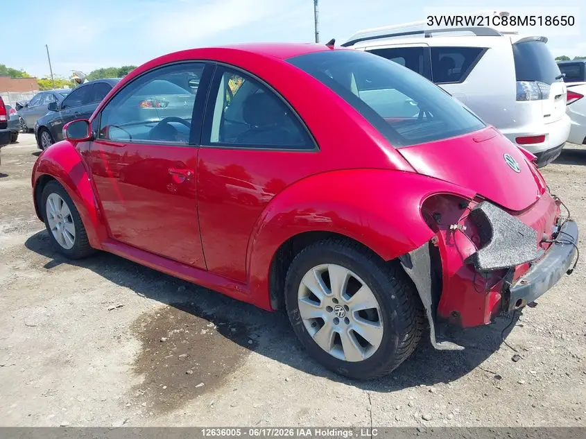 2008 Volkswagen New Beetle 2.5L Trendline VIN: 3VWRW21C88M518650 Lot: 12636005