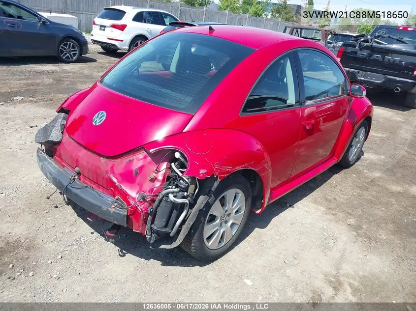 2008 Volkswagen New Beetle 2.5L Trendline VIN: 3VWRW21C88M518650 Lot: 12636005