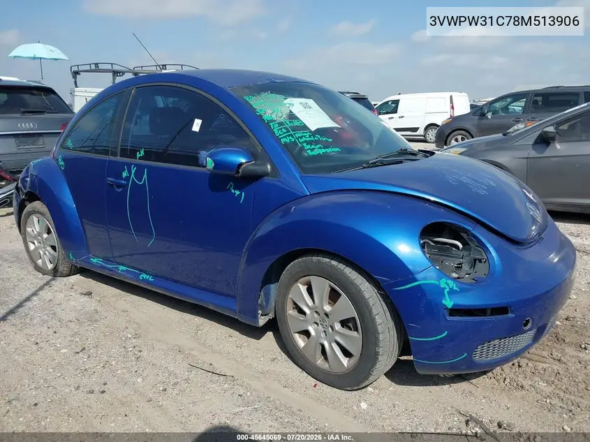 2008 Volkswagen New Beetle S VIN: 3VWPW31C78M513906 Lot: 45645069