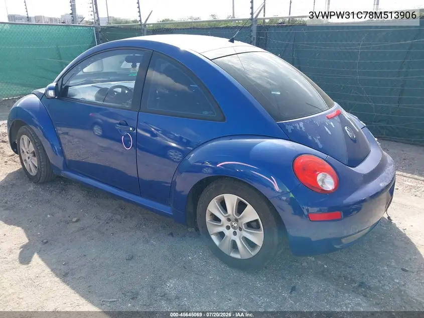 2008 Volkswagen New Beetle S VIN: 3VWPW31C78M513906 Lot: 45645069