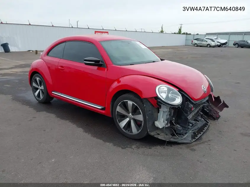 2012 Volkswagen Beetle 2.0T VIN: 3VW4A7AT7CM640849 Lot: 45474652