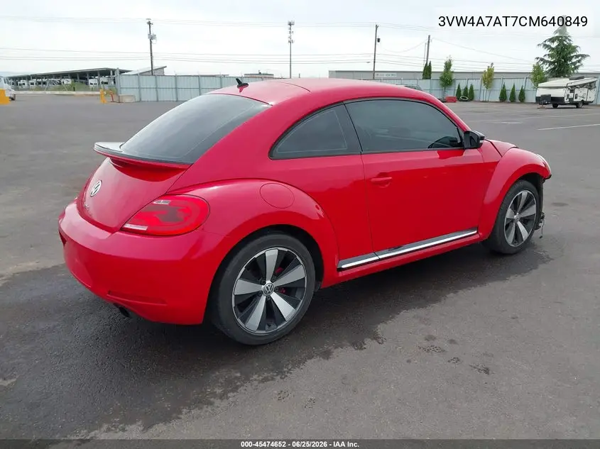 2012 Volkswagen Beetle 2.0T VIN: 3VW4A7AT7CM640849 Lot: 45474652