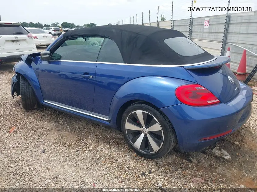 2013 Volkswagen Beetle 2.0T VIN: 3VW7T7AT3DM830138 Lot: 45487975