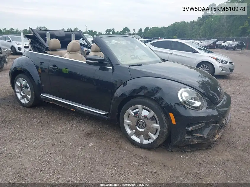 2019 Volkswagen Beetle 2.0T Final Edition Se/2.0T Final Edition Sel/2.0T S/2.0T Se VIN: 3VW5DAAT5KM510978 Lot: 45330803