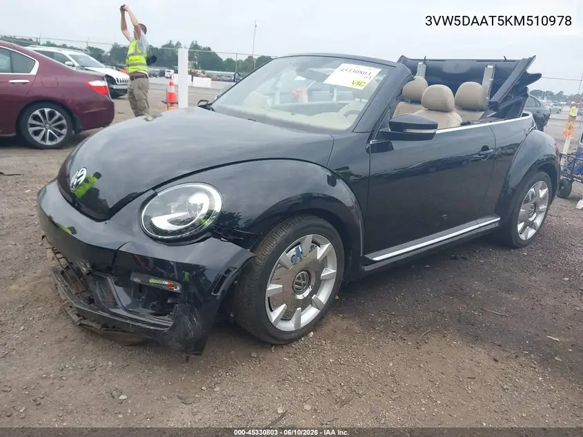 2019 Volkswagen Beetle 2.0T Final Edition Se/2.0T Final Edition Sel/2.0T S/2.0T Se VIN: 3VW5DAAT5KM510978 Lot: 45330803