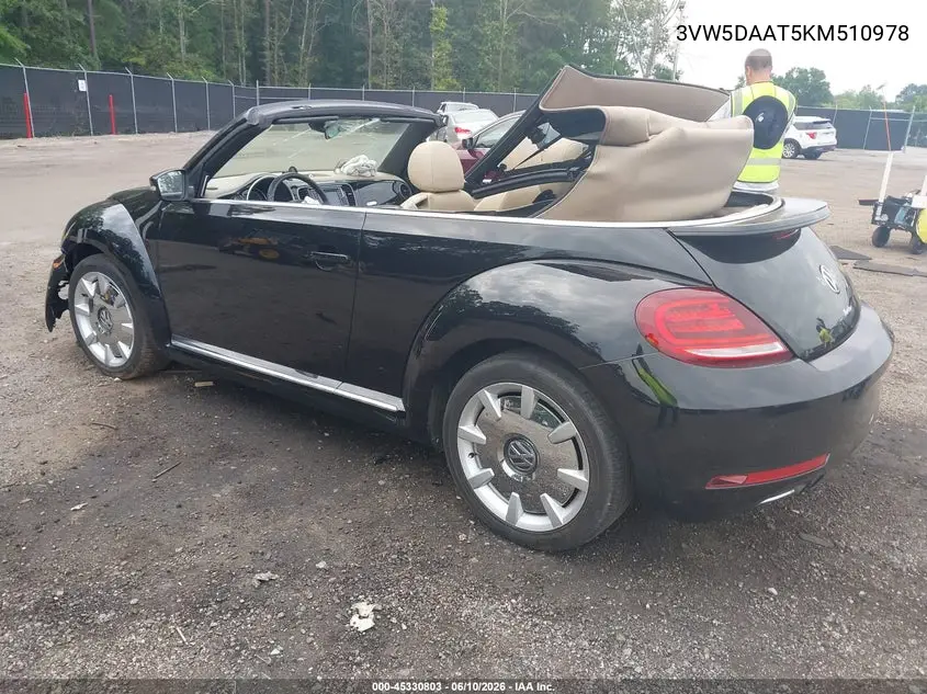 2019 Volkswagen Beetle 2.0T Final Edition Se/2.0T Final Edition Sel/2.0T S/2.0T Se VIN: 3VW5DAAT5KM510978 Lot: 45330803