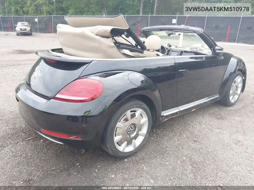 2019 Volkswagen Beetle 2.0T Final Edition Se/2.0T Final Edition Sel/2.0T S/2.0T Se VIN: 3VW5DAAT5KM510978 Lot: 45330803