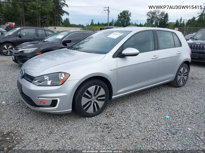 2016 Volkswagen E-Golf Se VIN: WVWKP7AU3GW915415 Lot: 45296326