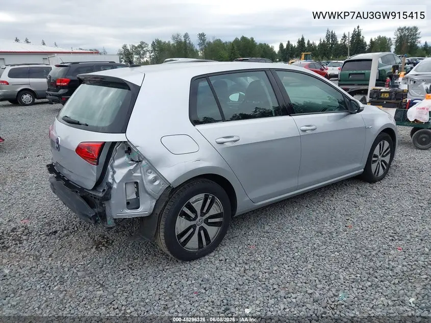 2016 Volkswagen E-Golf Se VIN: WVWKP7AU3GW915415 Lot: 45296326