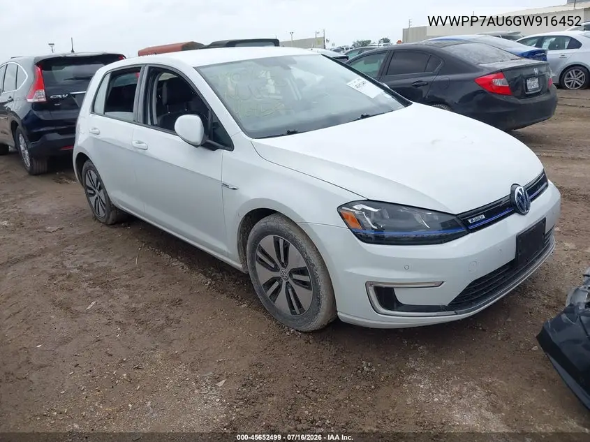 2016 Volkswagen E-Golf Sel Premium VIN: WVWPP7AU6GW916452 Lot: 45652499