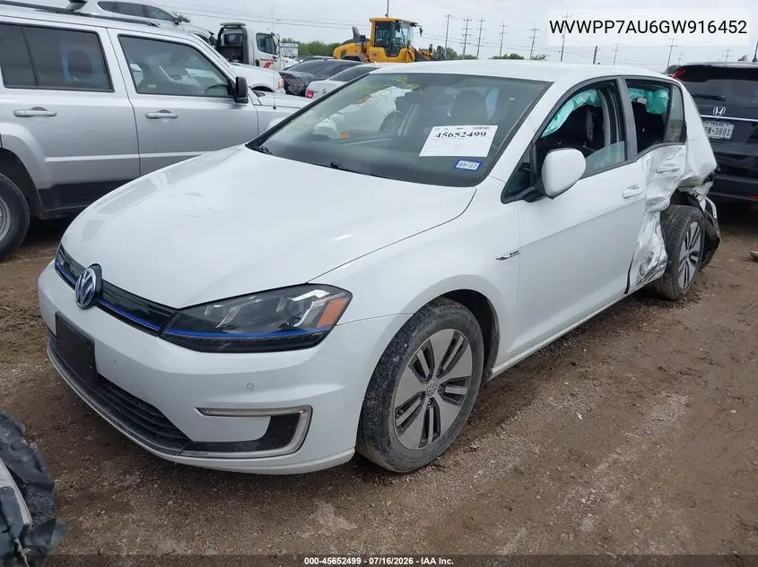 2016 Volkswagen E-Golf Sel Premium VIN: WVWPP7AU6GW916452 Lot: 45652499