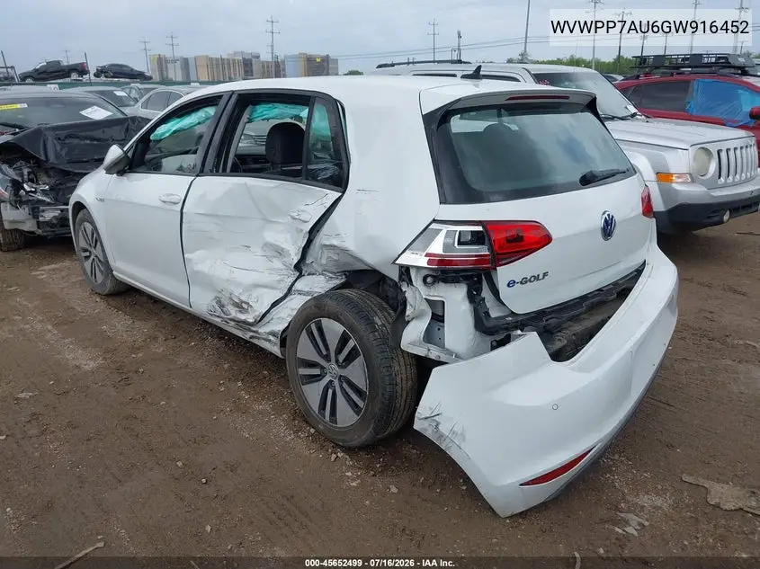 2016 Volkswagen E-Golf Sel Premium VIN: WVWPP7AU6GW916452 Lot: 45652499