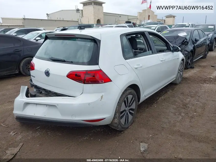 2016 Volkswagen E-Golf Sel Premium VIN: WVWPP7AU6GW916452 Lot: 45652499