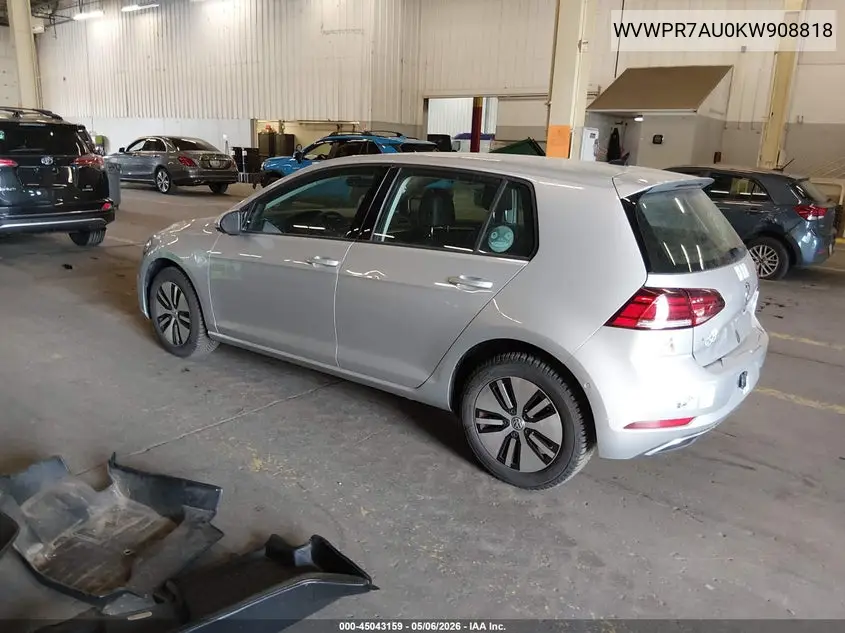 2019 Volkswagen E-Golf Sel Premium VIN: WVWPR7AU0KW908818 Lot: 45043159