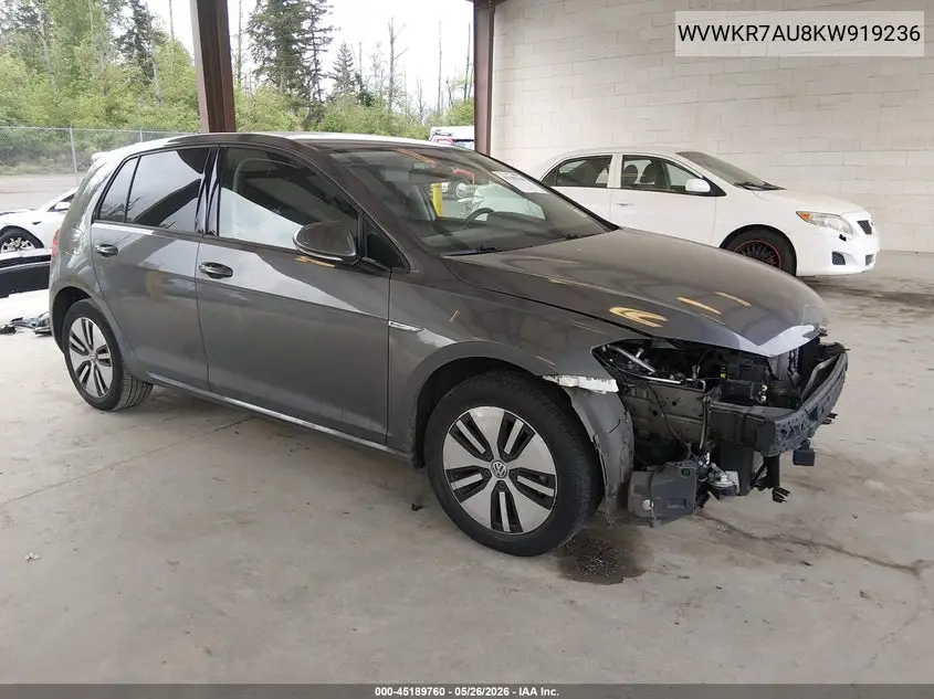 2019 Volkswagen E-Golf Se VIN: WVWKR7AU8KW919236 Lot: 45189760