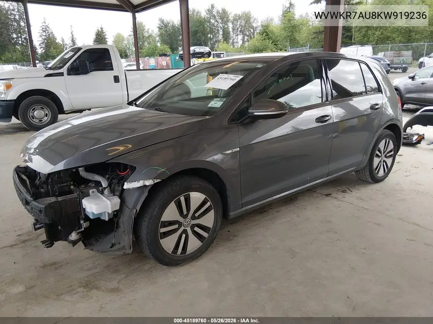 2019 Volkswagen E-Golf Se VIN: WVWKR7AU8KW919236 Lot: 45189760