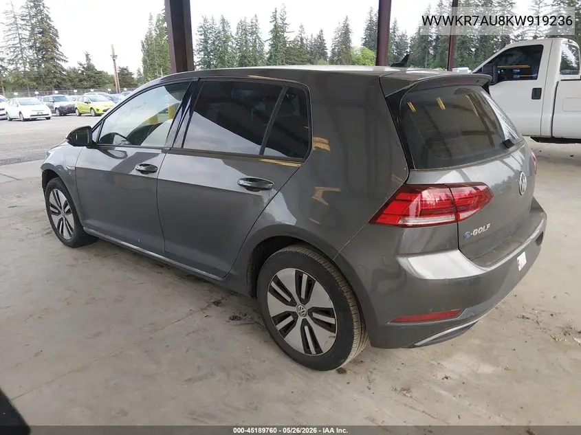 2019 Volkswagen E-Golf Se VIN: WVWKR7AU8KW919236 Lot: 45189760
