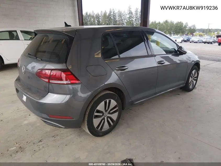 2019 Volkswagen E-Golf Se VIN: WVWKR7AU8KW919236 Lot: 45189760