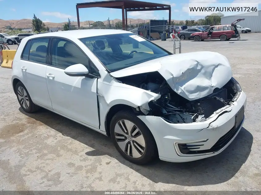 2019 Volkswagen E-Golf Se VIN: WVWKR7AU1KW917246 Lot: 45498364