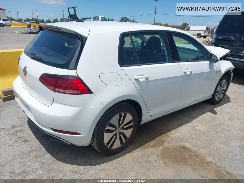 2019 Volkswagen E-Golf Se VIN: WVWKR7AU1KW917246 Lot: 45498364