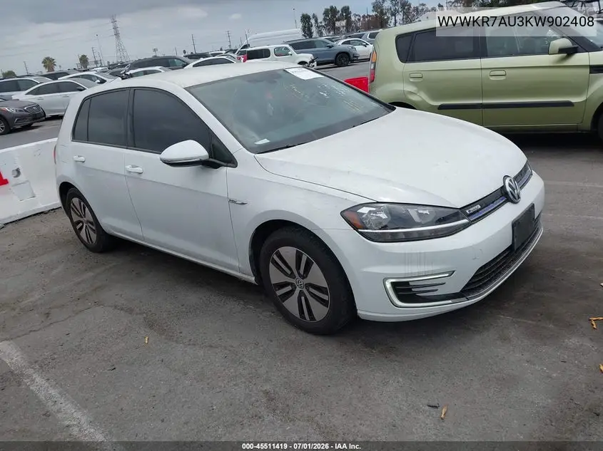 2019 Volkswagen E-Golf Se VIN: WVWKR7AU3KW902408 Lot: 45511419