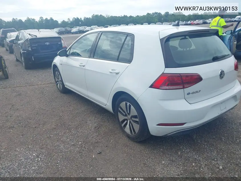 2019 Volkswagen E-Golf Se VIN: WVWKR7AU3KW910153 Lot: 45609994