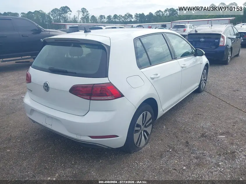2019 Volkswagen E-Golf Se VIN: WVWKR7AU3KW910153 Lot: 45609994
