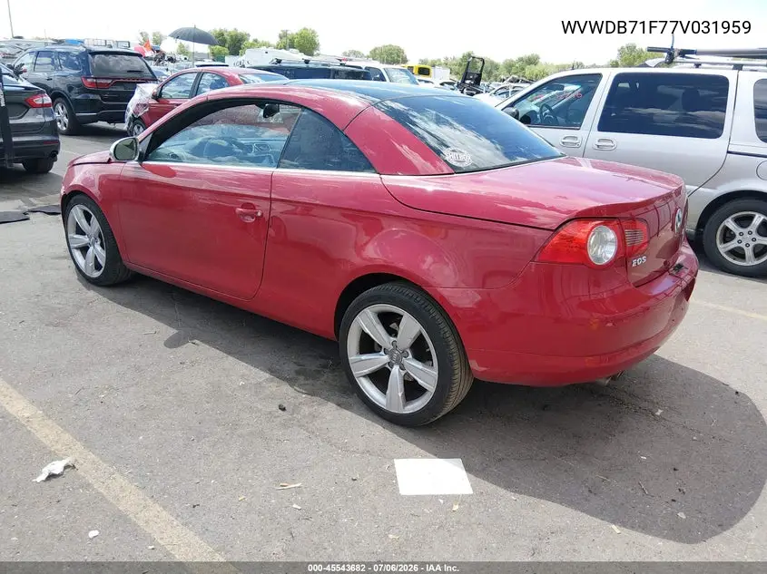 2007 Volkswagen Eos 3.2L VIN: WVWDB71F77V031959 Lot: 45543682
