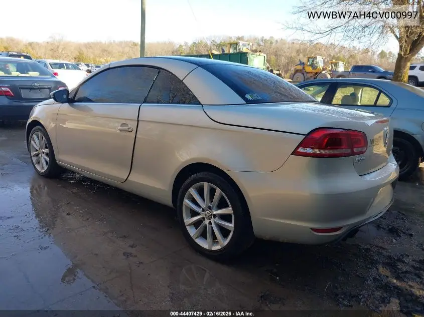 2012 Volkswagen Eos Komfort VIN: WVWBW7AH4CV000997 Lot: 44407429