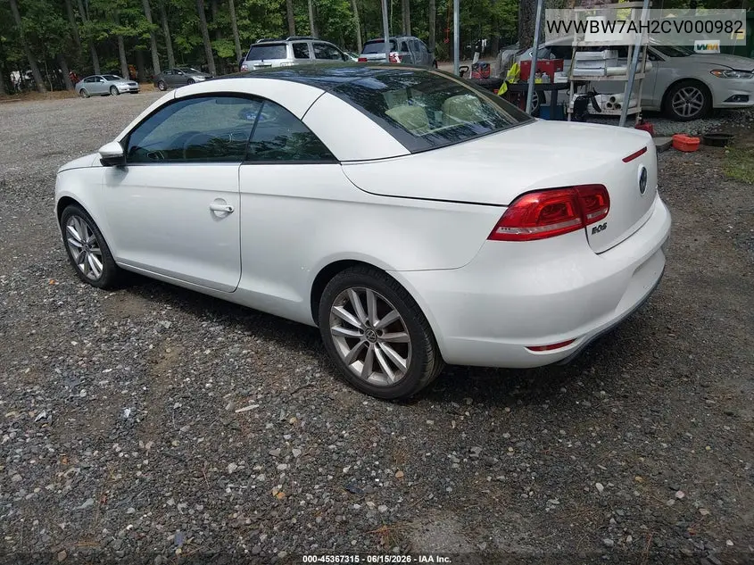 2012 Volkswagen Eos Komfort VIN: WVWBW7AH2CV000982 Lot: 45367315