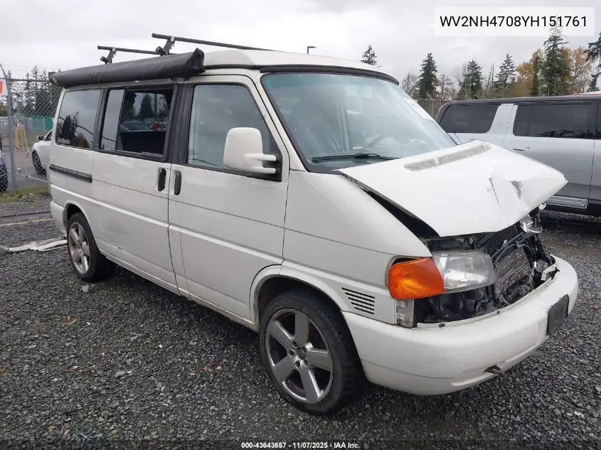 2000 Volkswagen Eurovan Mv VIN: WV2NH4708YH151761 Lot: 43643657