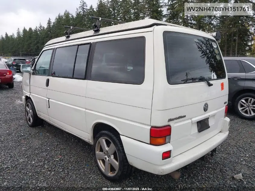 2000 Volkswagen Eurovan Mv VIN: WV2NH4708YH151761 Lot: 43643657
