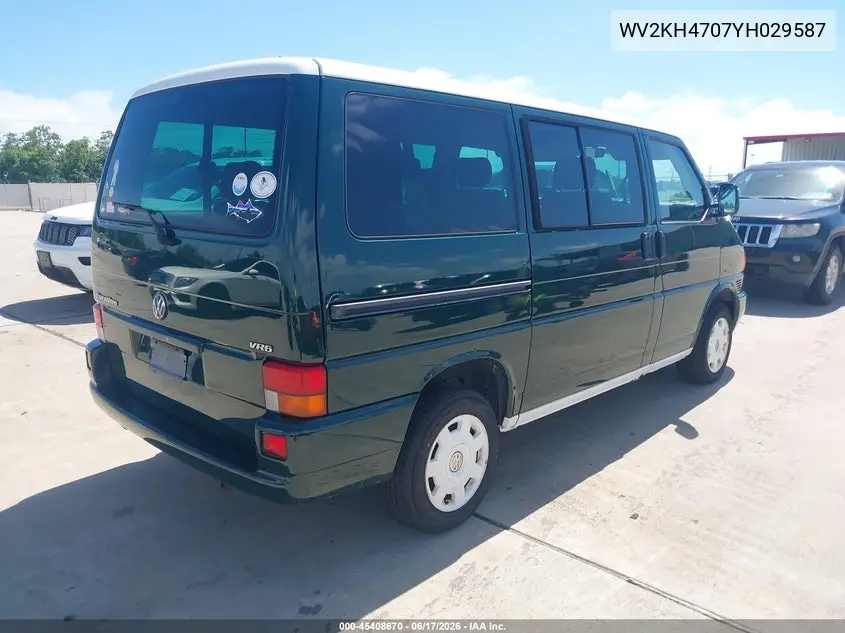 2000 Volkswagen Eurovan Gls VIN: WV2KH4707YH029587 Lot: 45408670