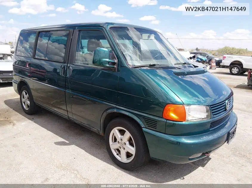 2001 Volkswagen Eurovan Gls VIN: WV2KB47021H147649 Lot: 45622840