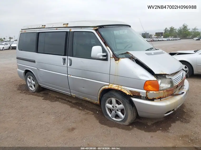 2002 Volkswagen Eurovan Mv VIN: WV2NB47002H096988 Lot: 45139108