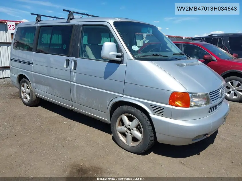 2003 Volkswagen Eurovan Mv VIN: WV2MB47013H034643 Lot: 45372667